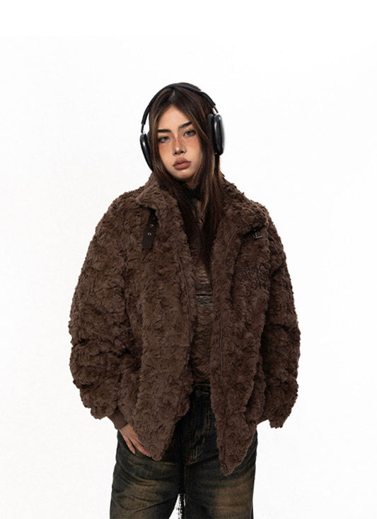 American Retro Fleece Strap Cotton Coat