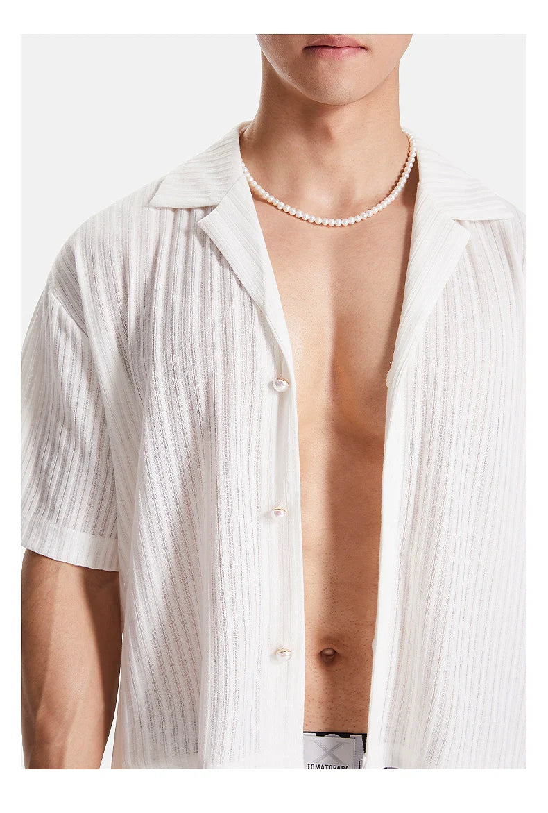 Ribbed White Lounge Shirt