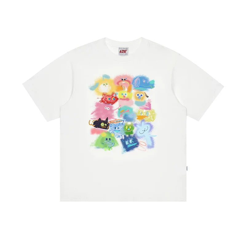 T-Shirt With Gradient Cartoon Print