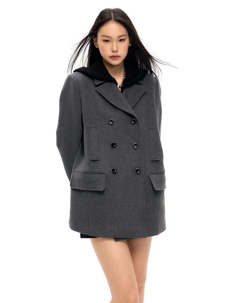 Removable Hood Double Button Coat