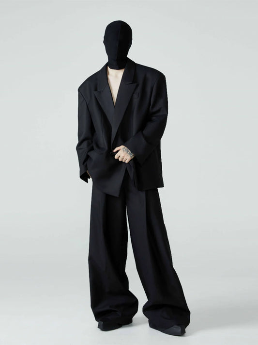 Black Structured Jacket With Padded Shoulders