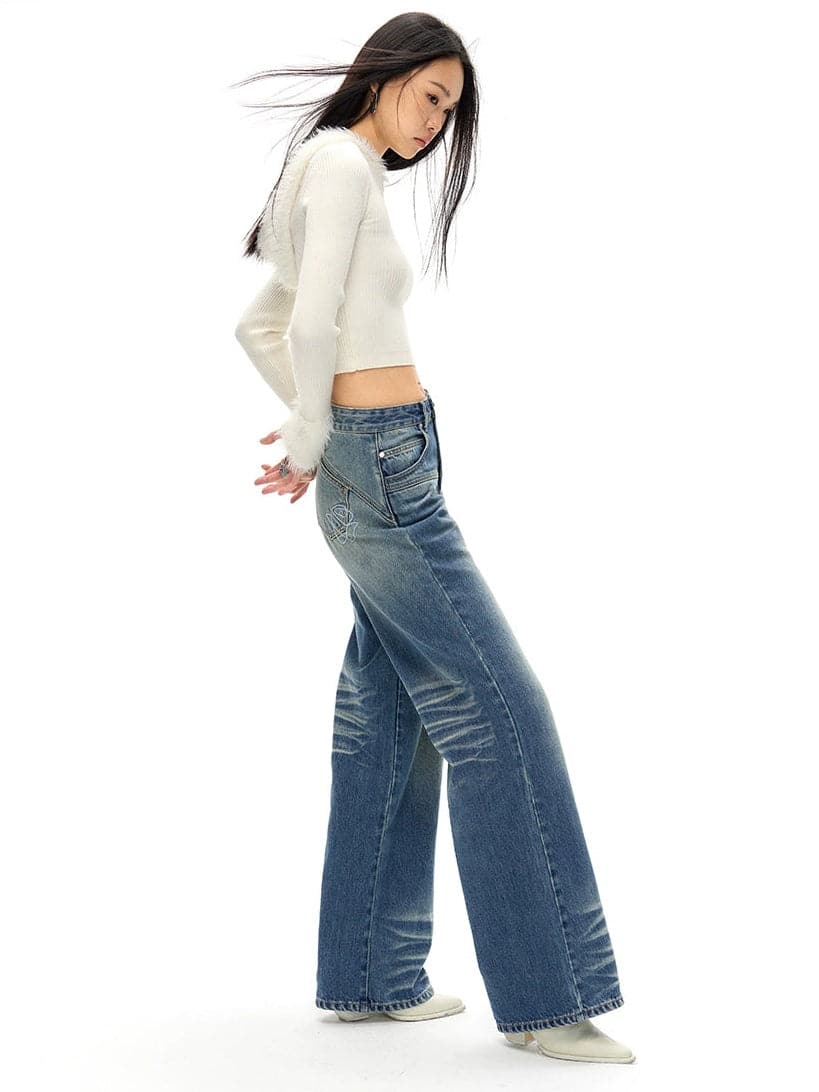 Classic Fit Straight Whiskers Jeans