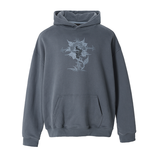 Embroidered Beaded Rose Print Hoodie