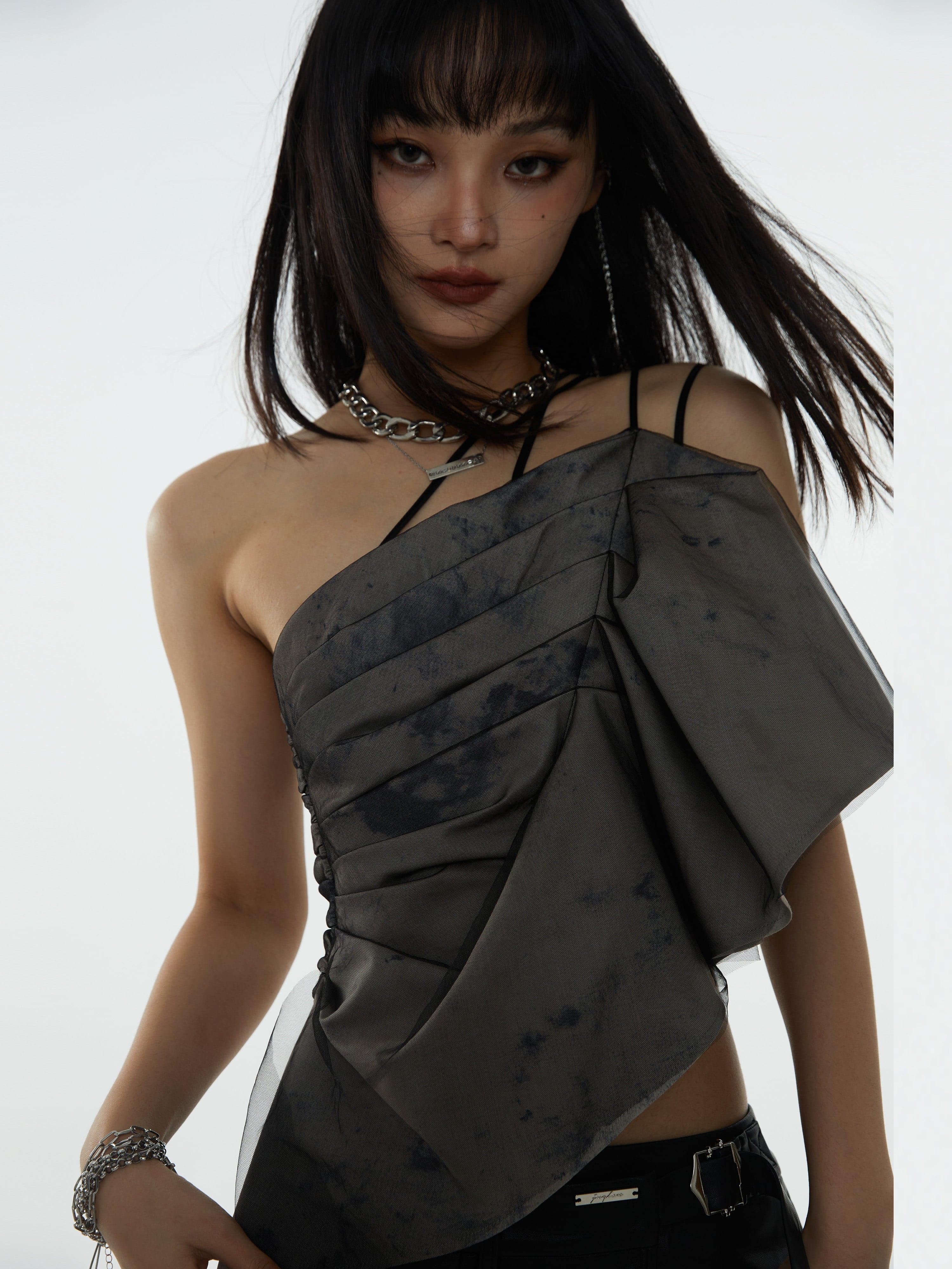 Asymmetric Camisole With Pleated Shoulder Strap