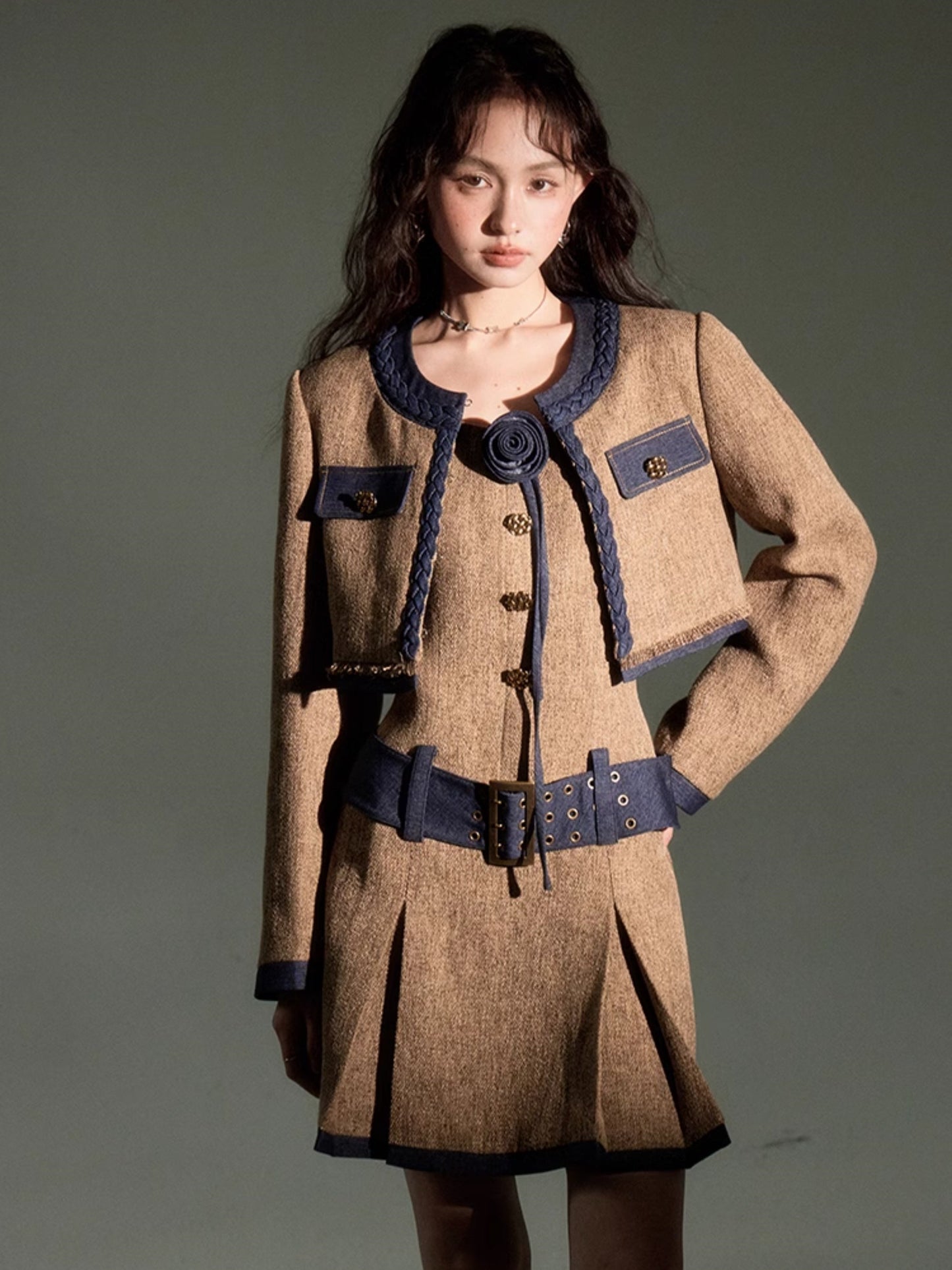 Tweed Short Jacket & Slip Skirt Combo