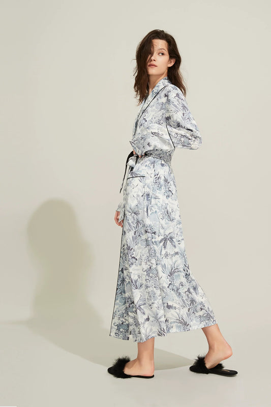 Silk Thin Long Robe With Tie Waist Sleepwear