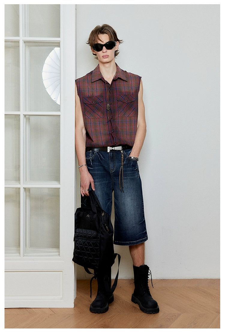 Plaid Vest With Faded Spots