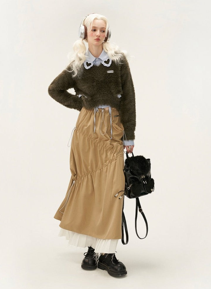 Stitched High-Waisted Temperament Long Skirt