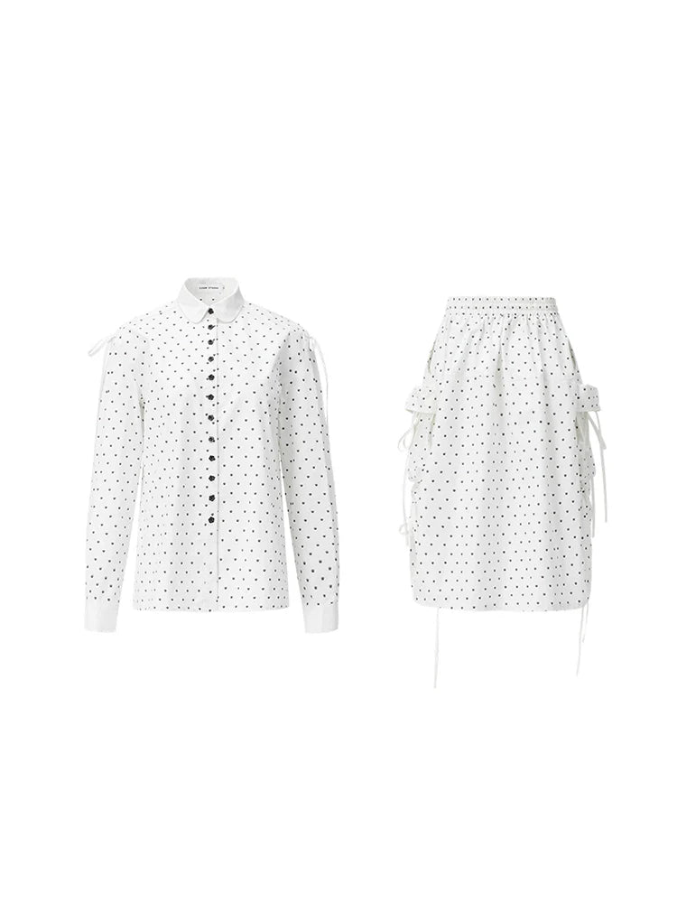 Retro Cat Paw Dot Shirt & Skirt Set