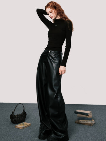 Elevated Wide Leg Leather Trousers