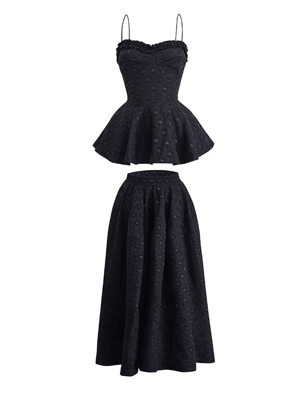 Noir Elegance Peplum Dress Set