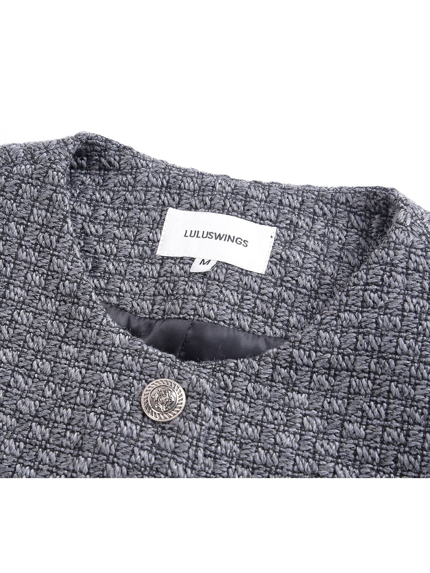 Sleek No-Collar Tweed Short Jacket