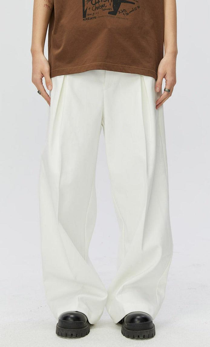 Solid Color Pleated Trousers