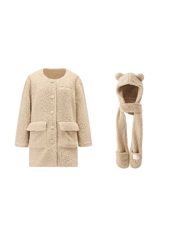 1Jinn Classic Regular Pajamas Set With Straight Cut Home Suit, Plush Jacket And Teddy Bear Ear Hat