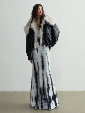 Elegant Tie-Dye Maxi Dress With Slim Straps