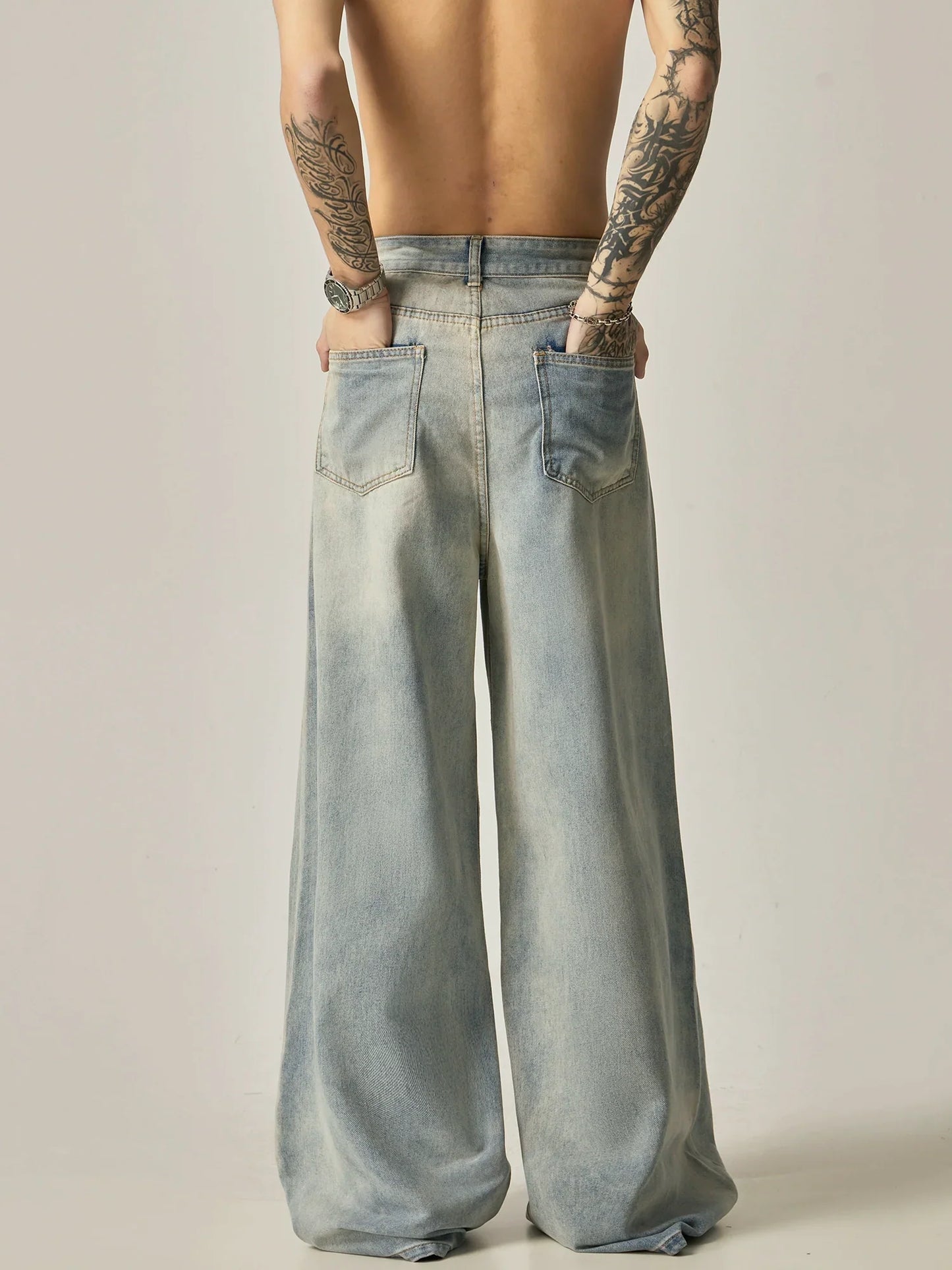 Ultra-Wide Leg Bleached Denim Jeans