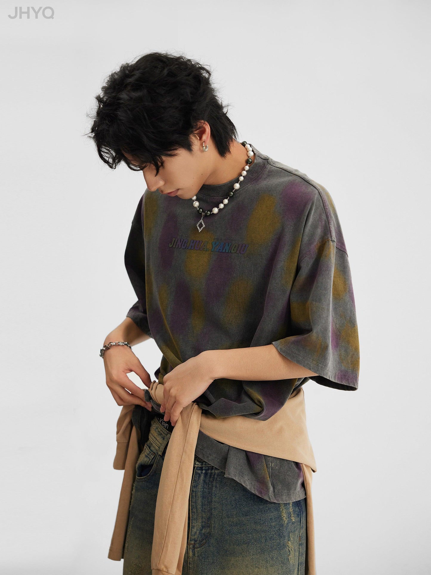 Polka Dot Dyed Tee With Washed Old Worn Effect