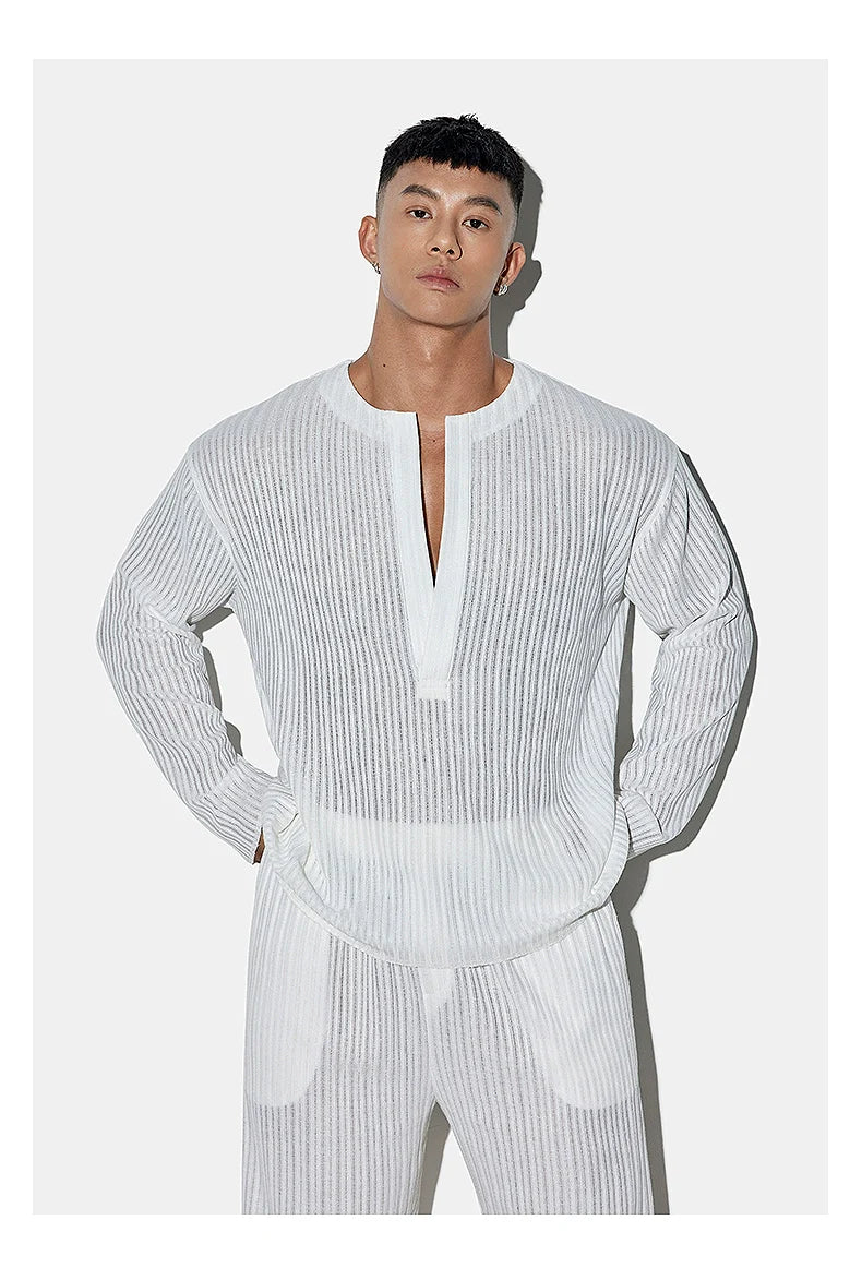 Ribbed White Lounge Shirt