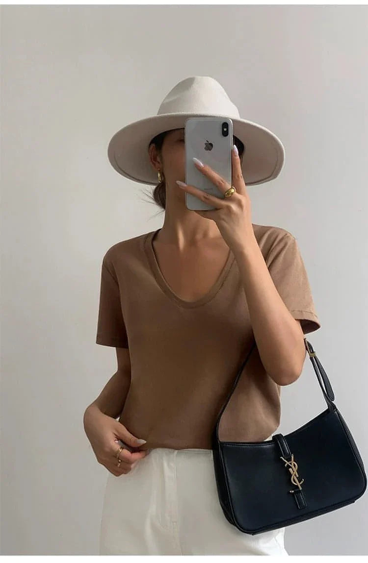 Summer Casual V-Neck White T-Shirt