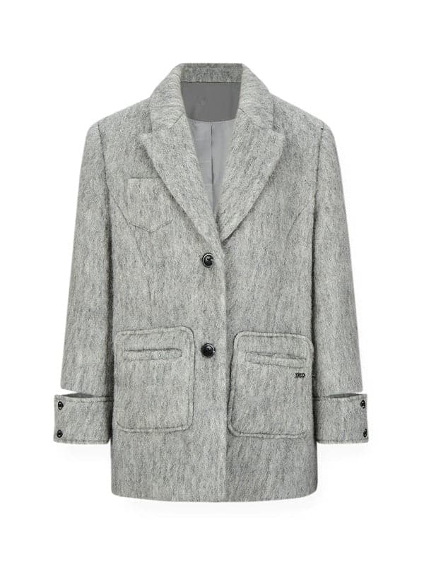 Slit Cuffs Wool Blend Oversize Jacket Coat