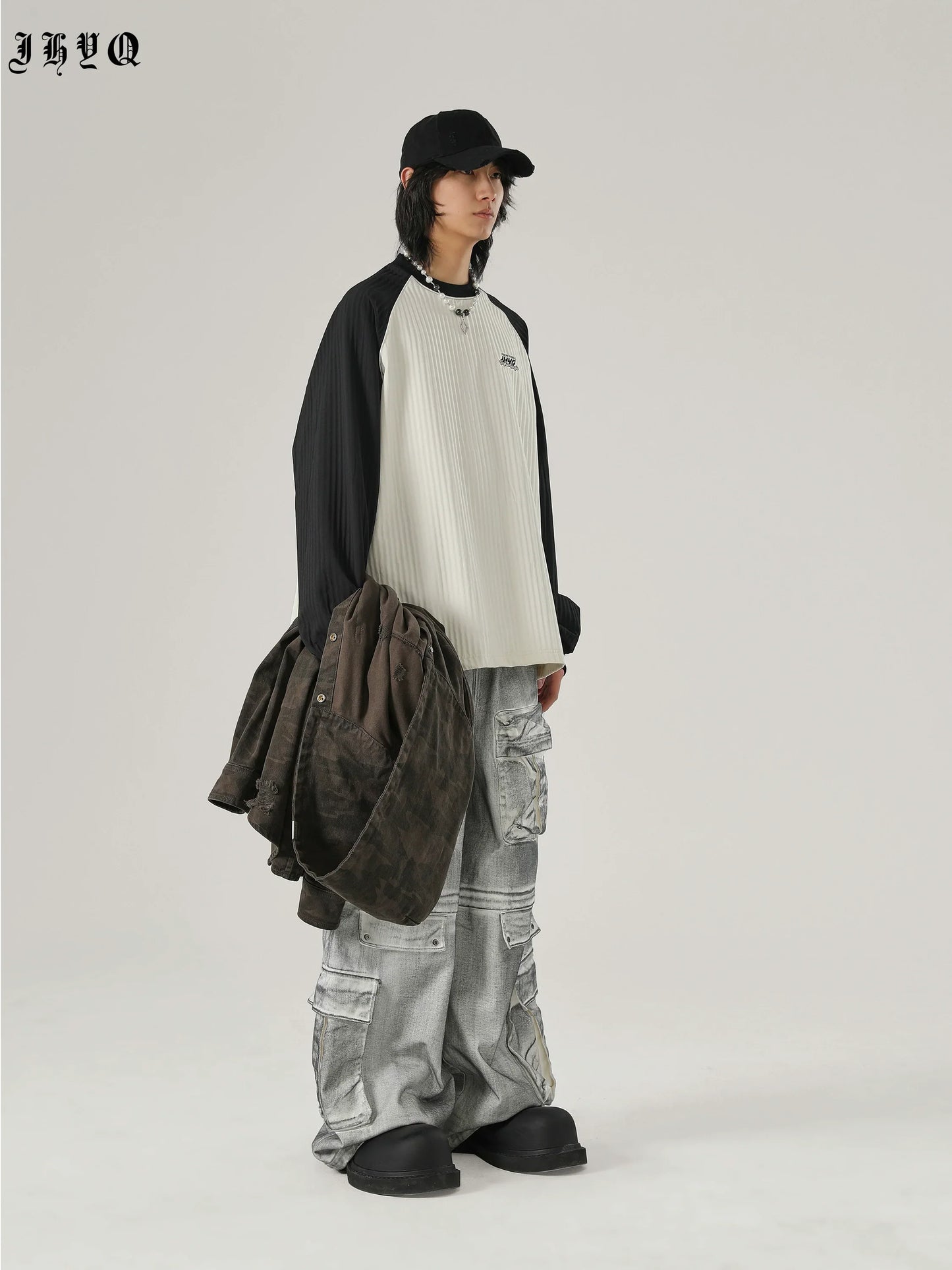 Stitching Texture Letter Print Long Sleeve T-Shirt