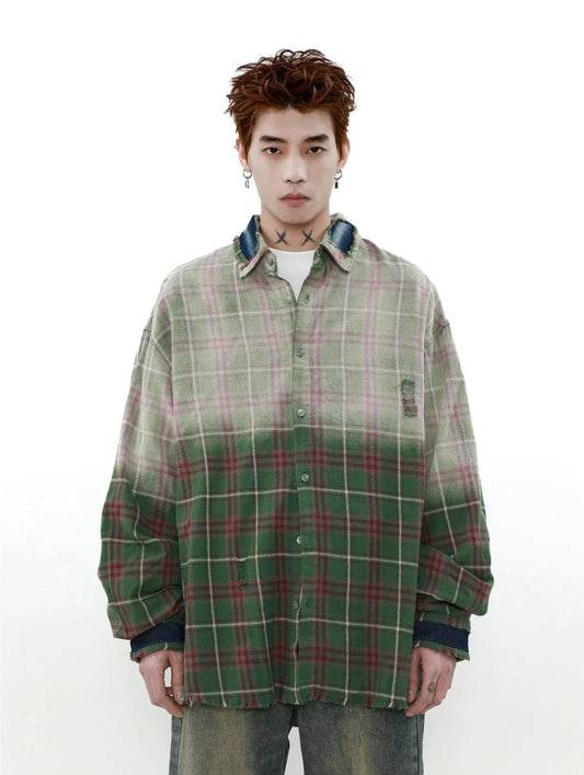 Ombré Plaid Button-Up Shirt