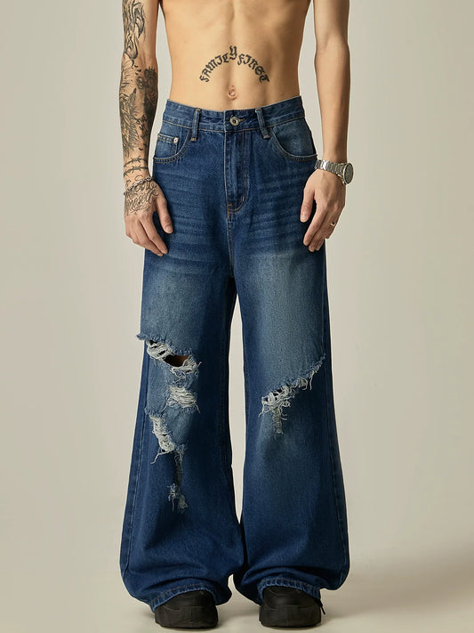 Distressed Wide-Leg High-Waisted Flare Jeans