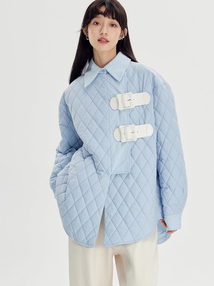 Rhombus Padded Leather Loop Jacket