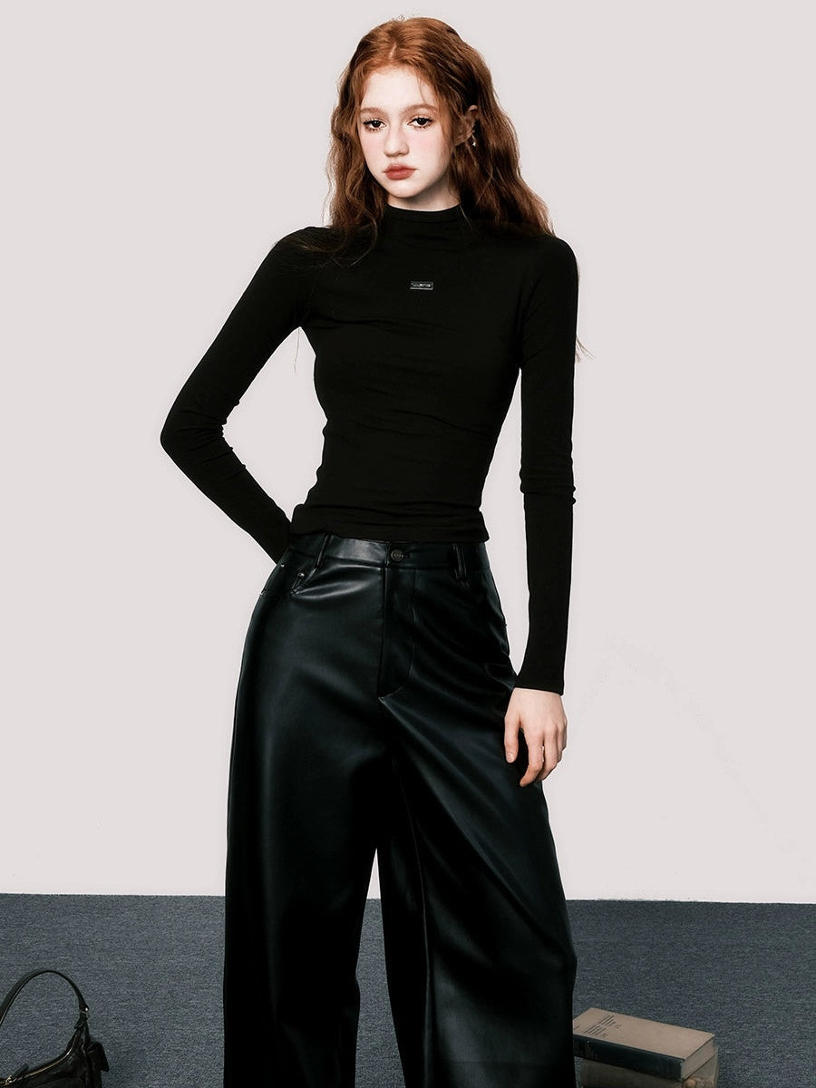 Elevated Wide Leg Leather Trousers