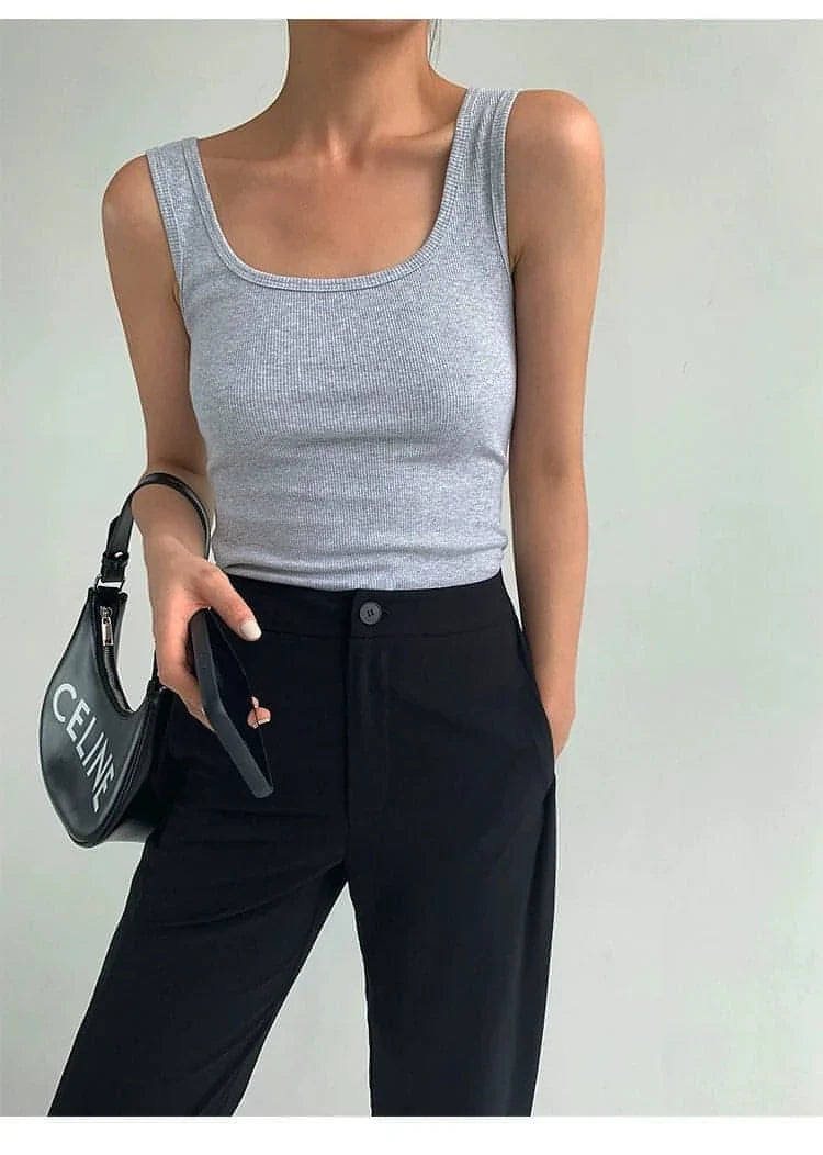 Summer Collection - Black Knitted Square Neck Camisole Top