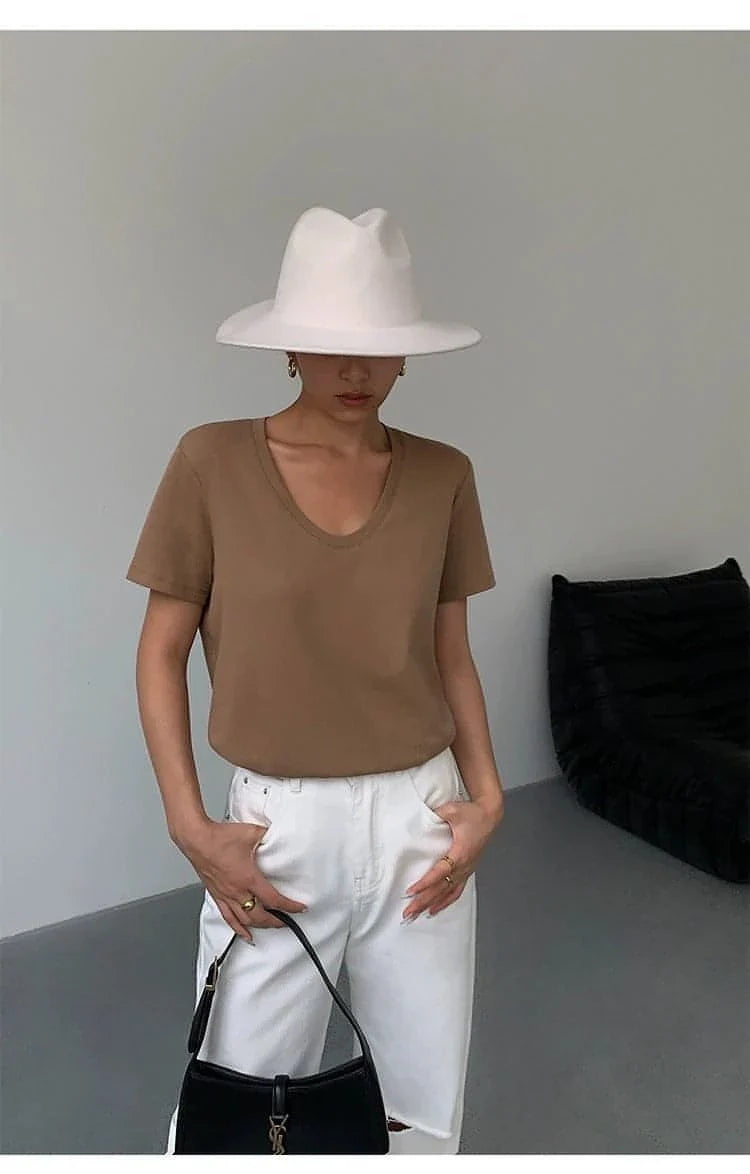 Summer Casual V-Neck White T-Shirt