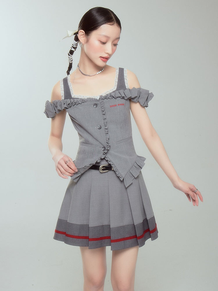 Pleated Skirt With Contrasting Ribbon