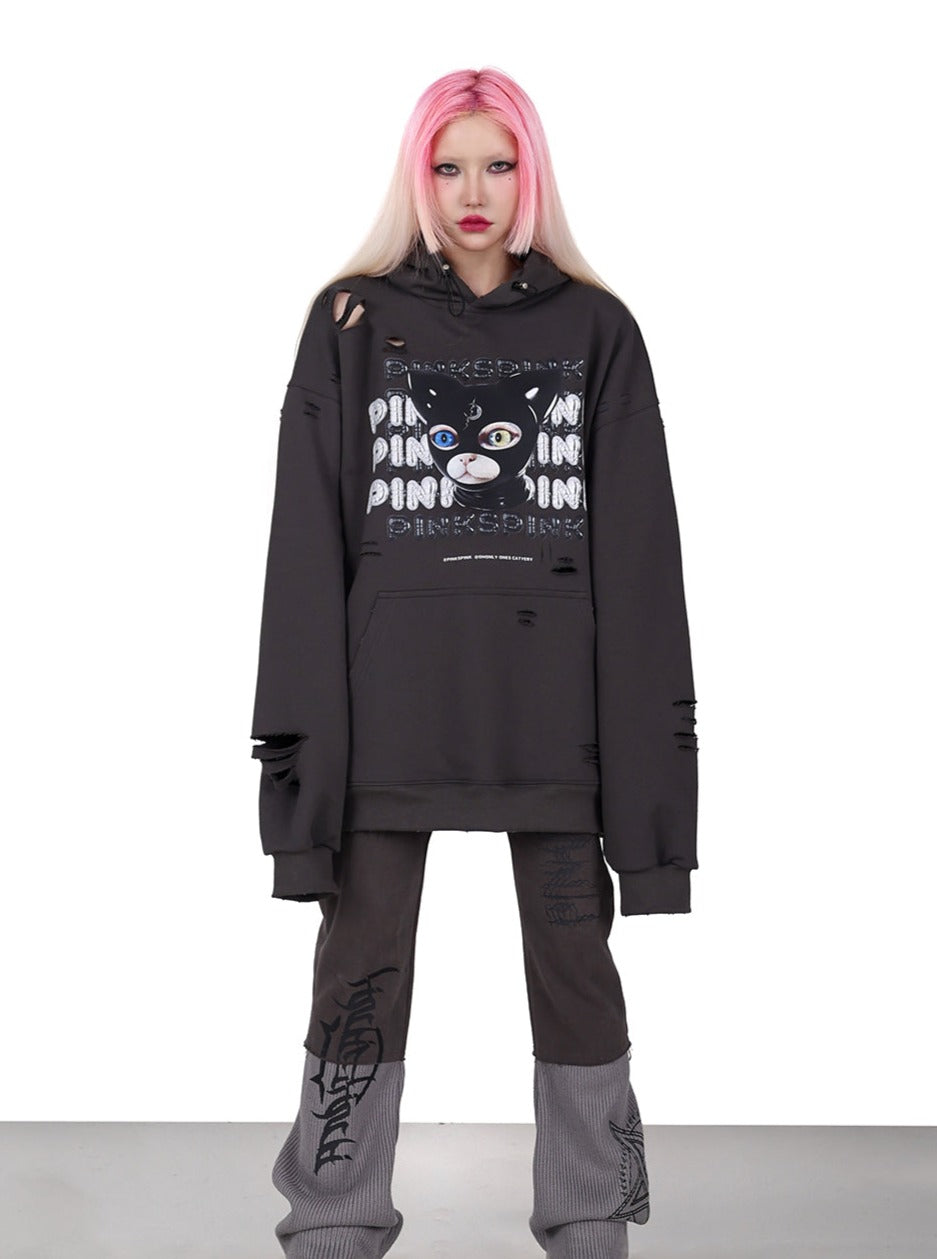PINKSPINK Punk Cat Masked Hoodie - Dark Grey