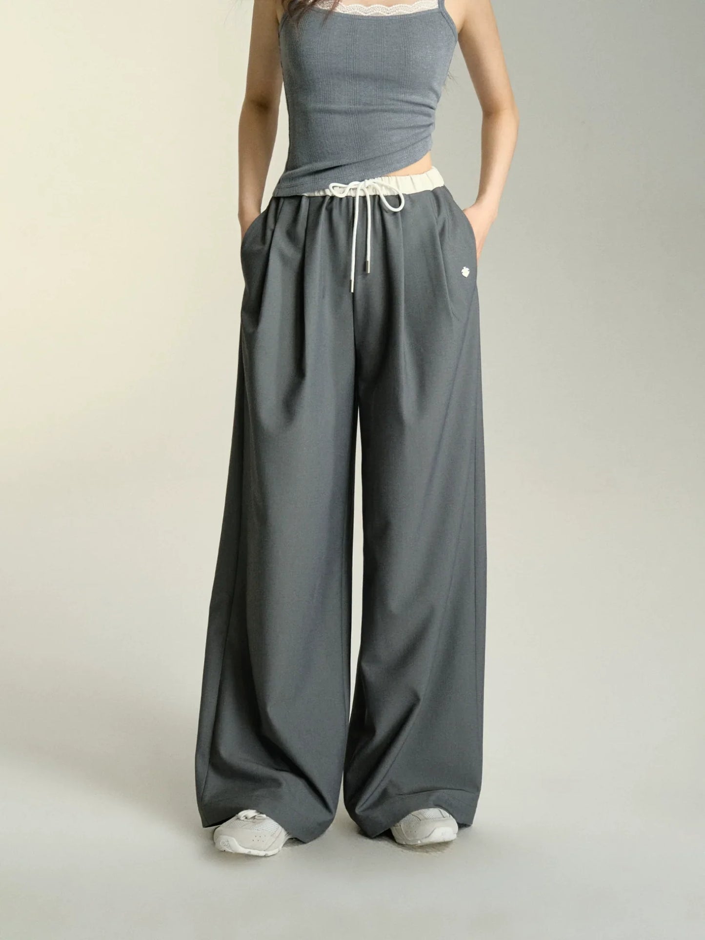 Relaxed Fit Drawstring Waist Wide Leg Pants