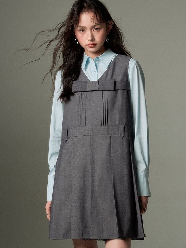 Sleeveless College Sense Bow Tie Jumpsuit Dress