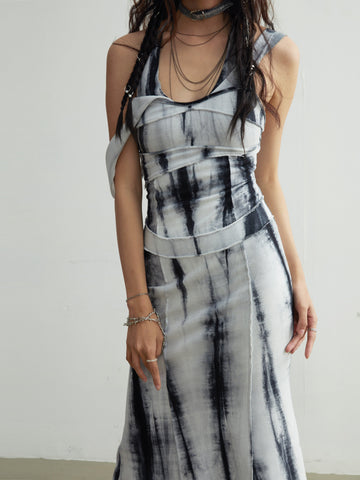 Elegant Tie-Dye Maxi Dress With Slim Straps