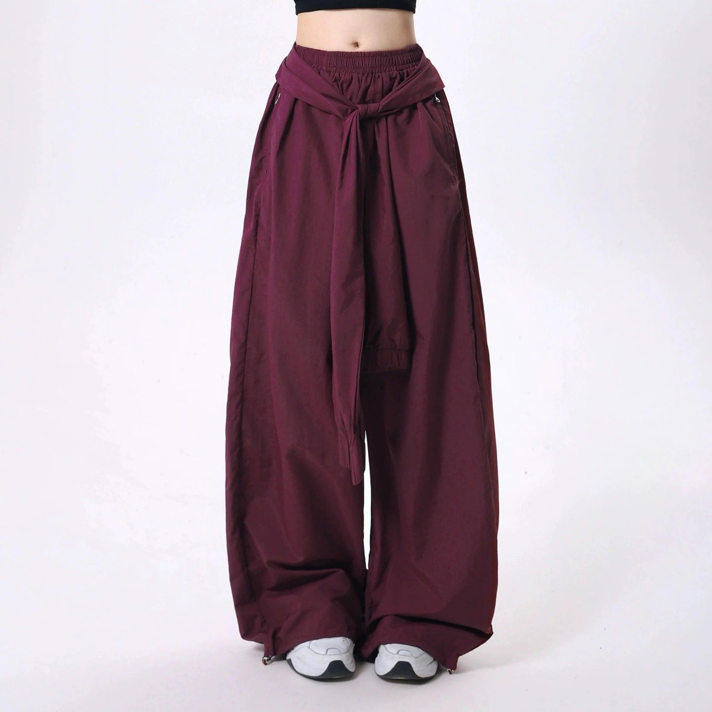 Rayohopp Women'S Wide-Leg Palazzo Pants - Elastic Waist Maxi Skirt Overlay With Front Tie