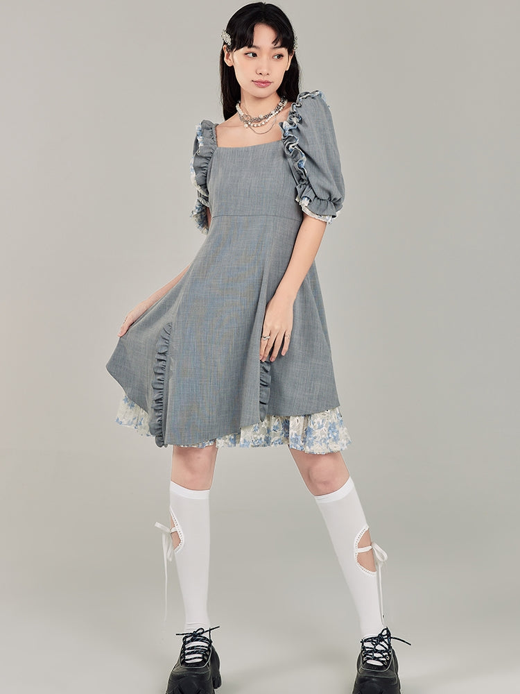 Puff Sleeve Square Neck Dress