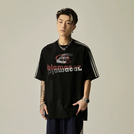 Blamacal Triple Stripe Oversized Logo Tee