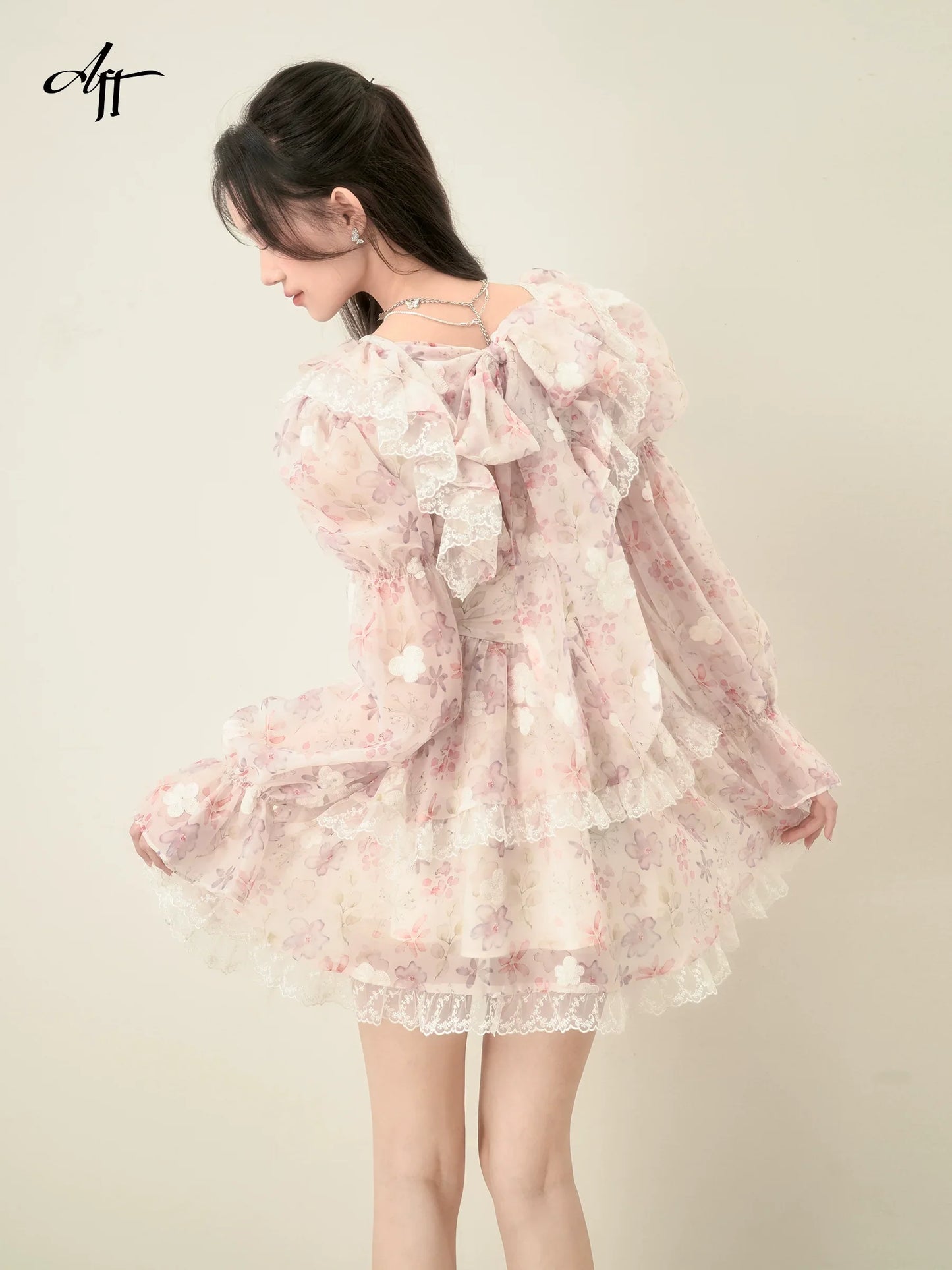 Sweet Romantic Lace Ruffle Waist Dress