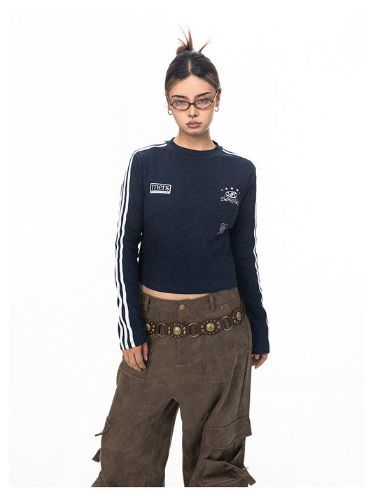 Contrast Ribbon Print Sport Style Long Sleeve T-Shirt