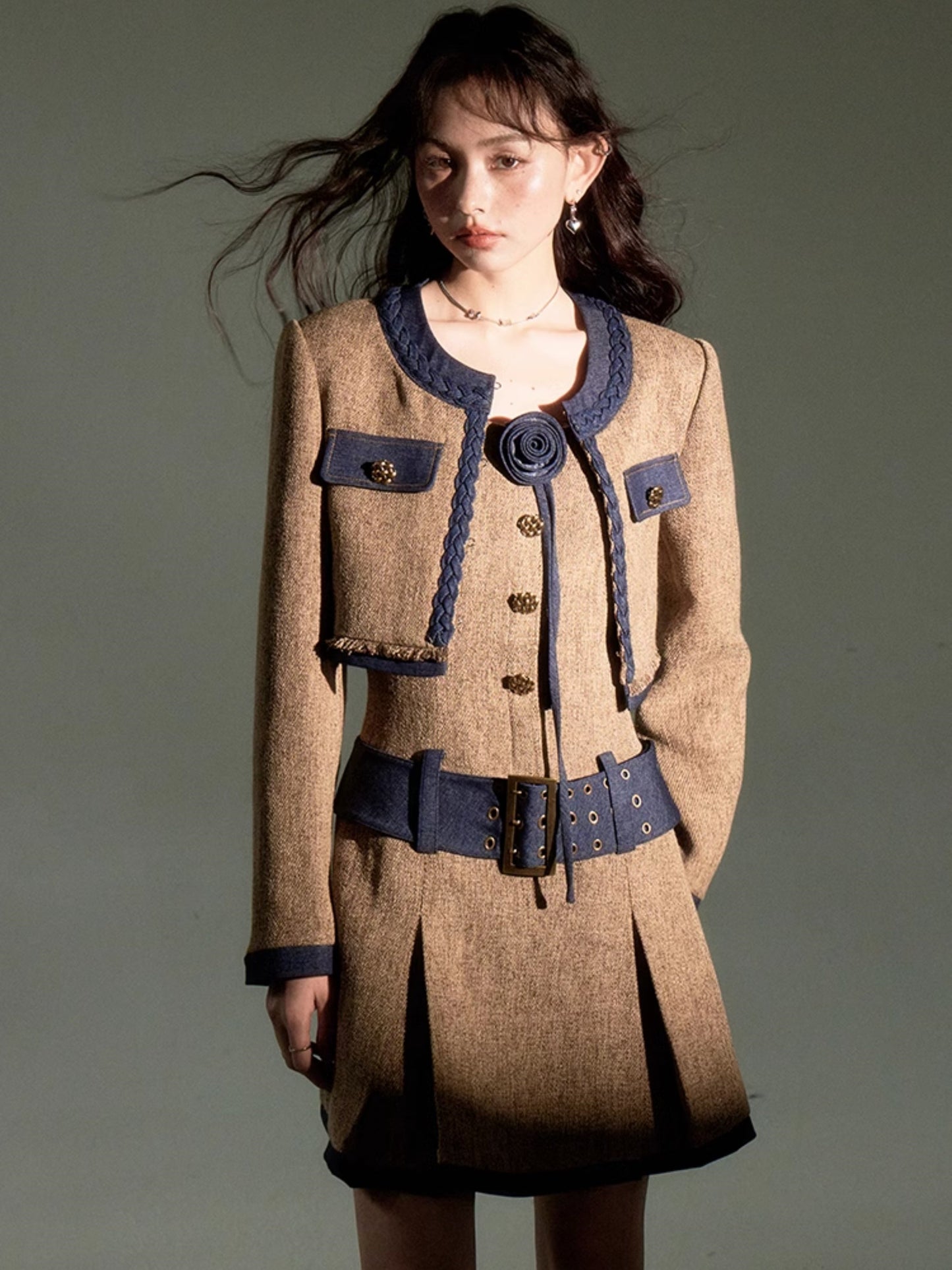 Tweed Short Jacket & Slip Skirt Combo
