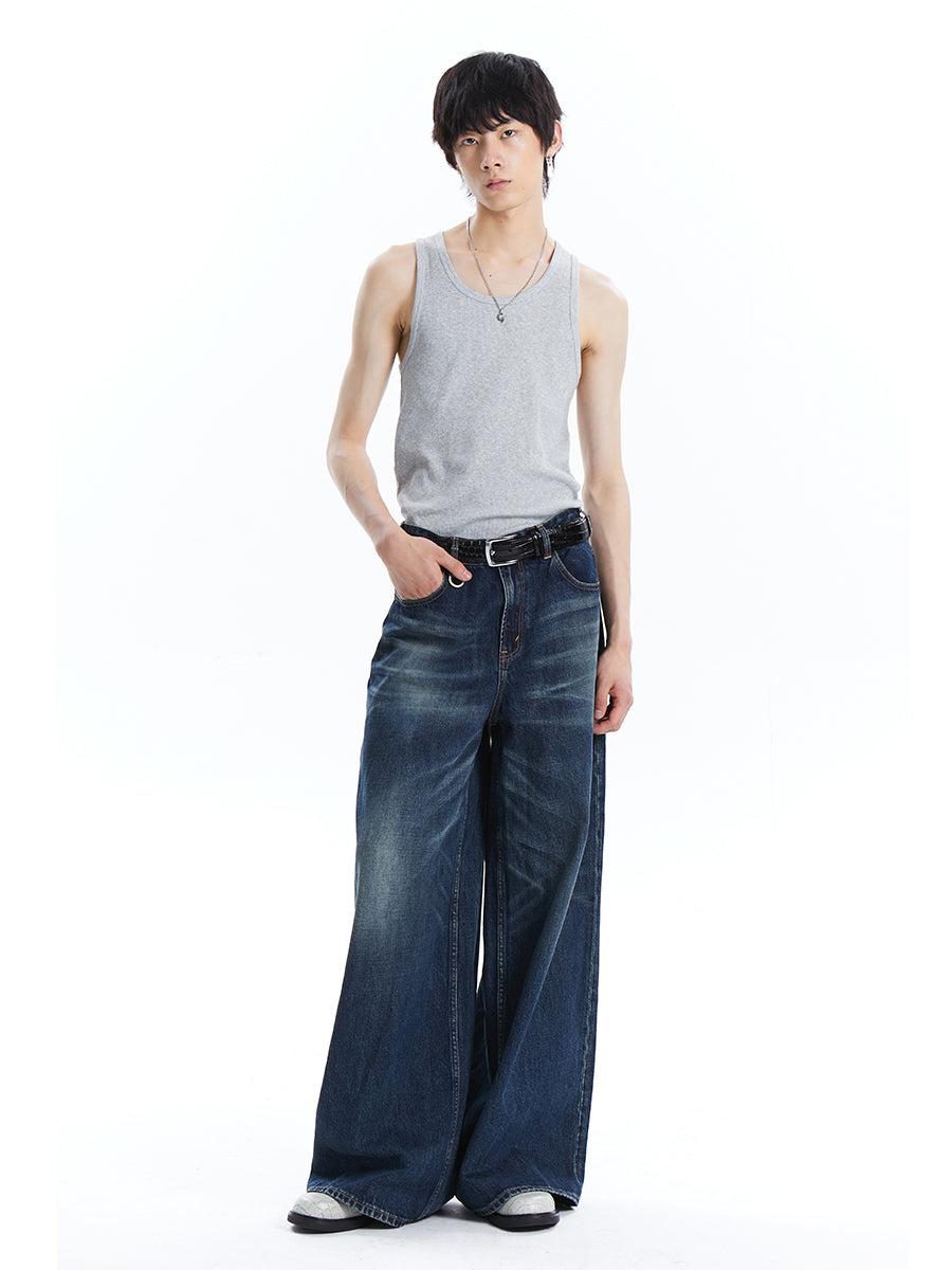 Wide Cut Whiskered Jeans