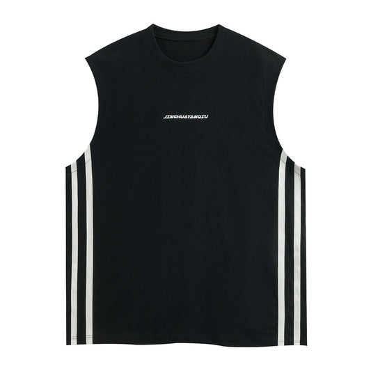 Sleeveless Tee With Side Stripes Vest