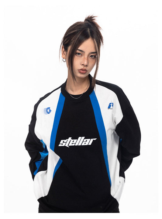 Color Block Round Neck Long Sleeve T-Shirt