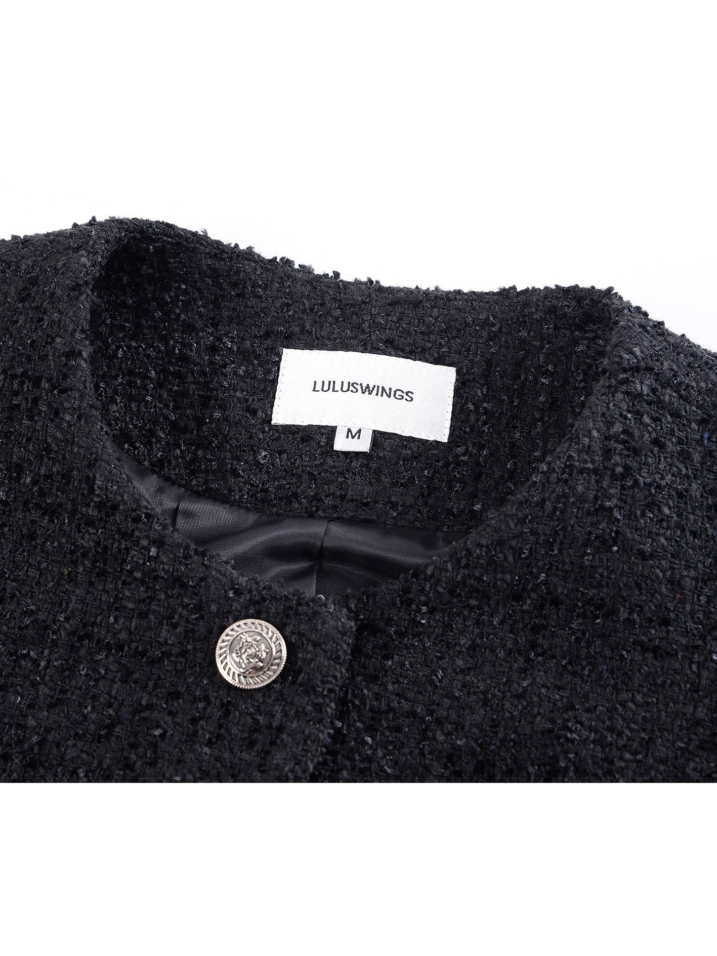 Sleek No-Collar Tweed Short Jacket