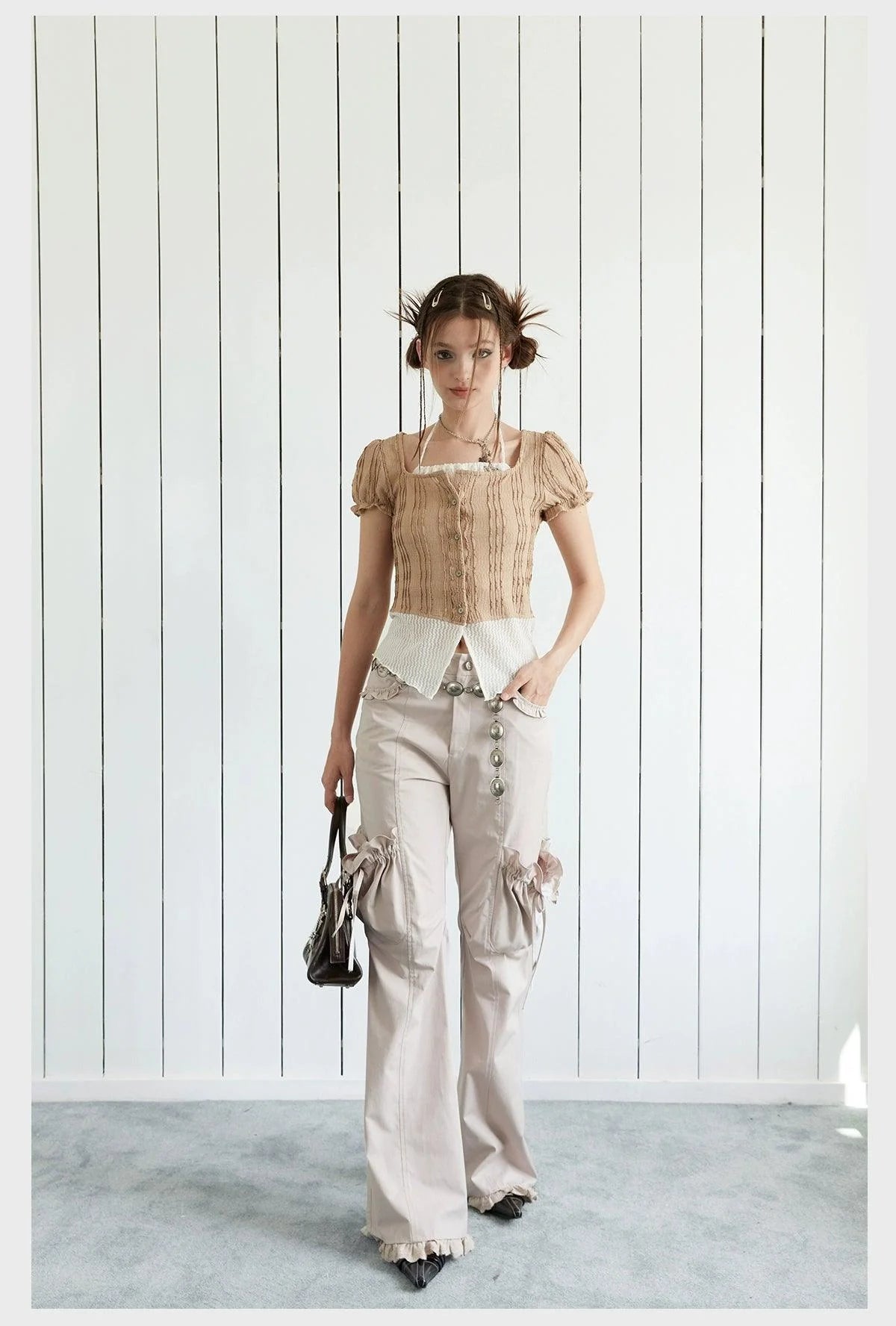 Strike A Pose Women'S Boho Cargo Pants - Wide Leg Drawstring Pocket Trousers With Decorative Belt