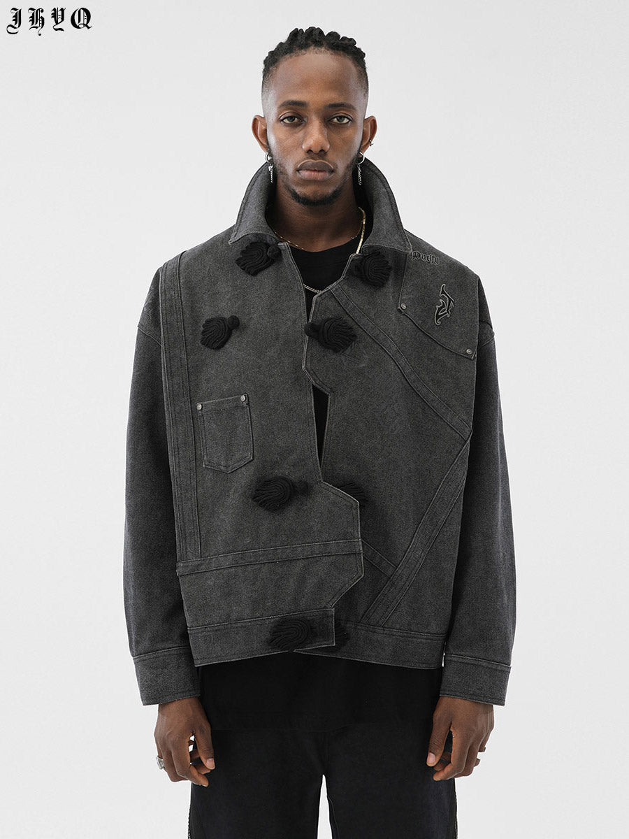 Short Jacket With Coil Buckle Lapel And Embroidery