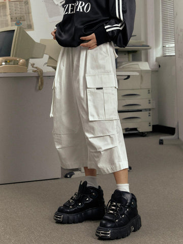 Ezek Wide Leg Cargo Culottes - High-Waisted Loose Fit Cropped Pants With Multiple Pockets