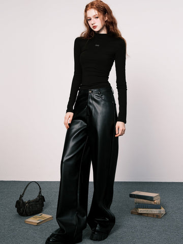 Elevated Wide Leg Leather Trousers